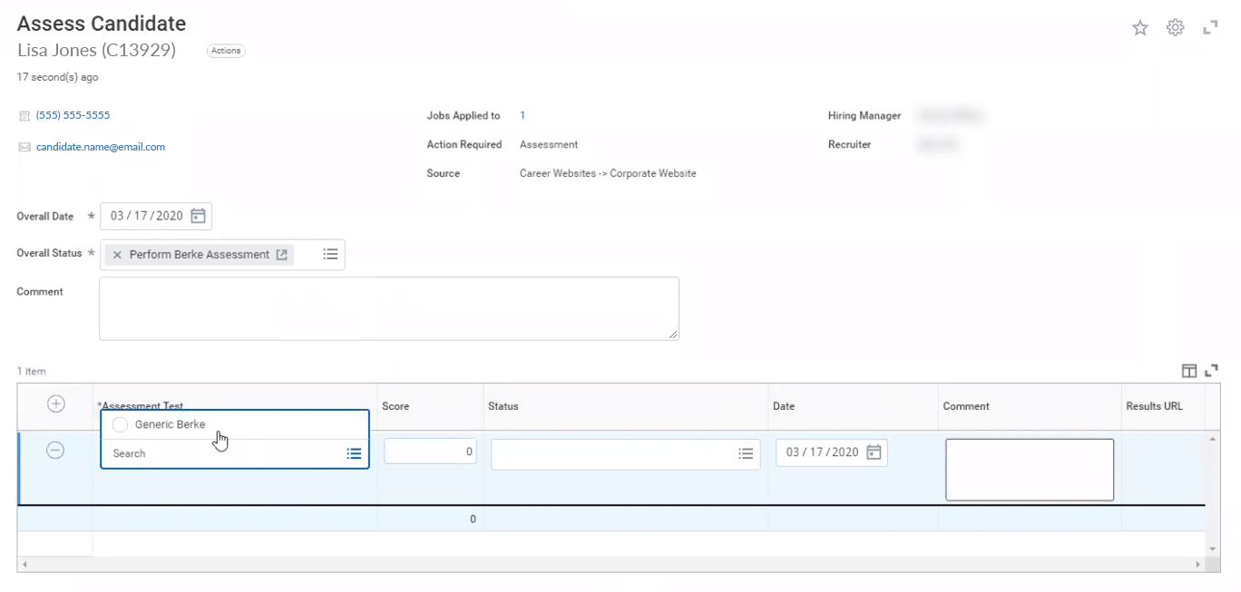 screenshot of assigning a Berke assessment