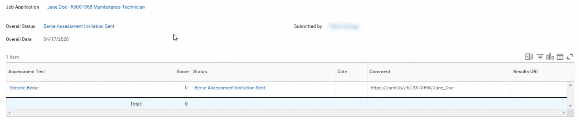 screenshot of a Berke Invitation Sent status