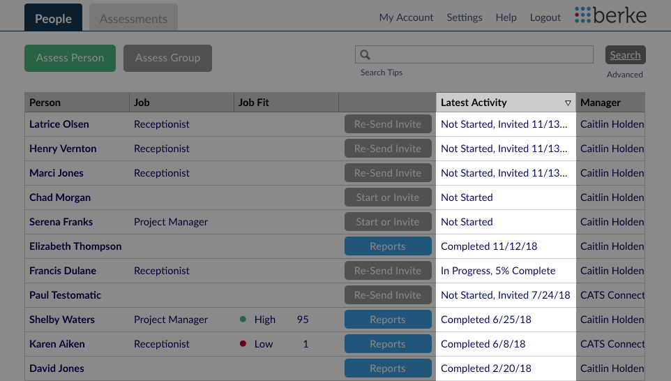 screenshot of the latest activity column