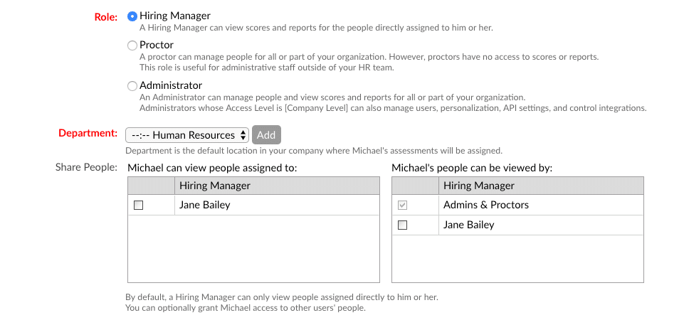 screenshot of assigning users to view each other's participants
