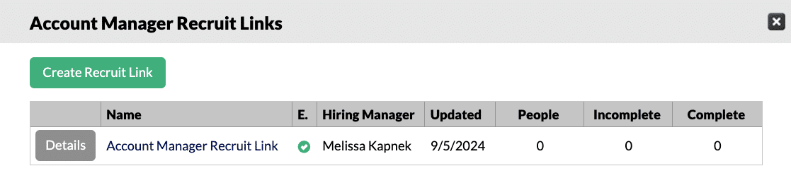 screenshot of existing recruit links