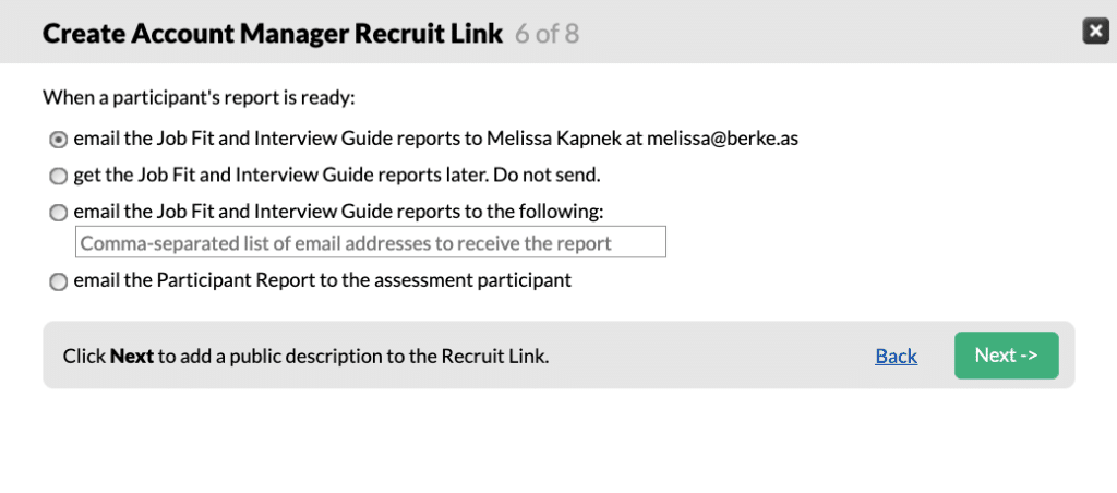 screenshot of the options for reporting