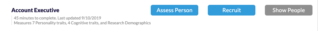 screenshot of the recruit button on the assessments tab